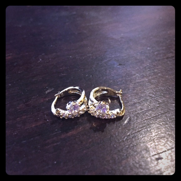 18kt yellow gd.over sterling  white topaz earrings