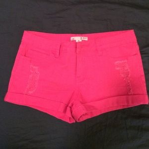 Hot pink blue jean shorts
