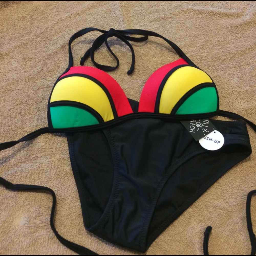 EMPYRE Red/Yellow/Green Push Up Style Bikini Top - Picture 5 of 11