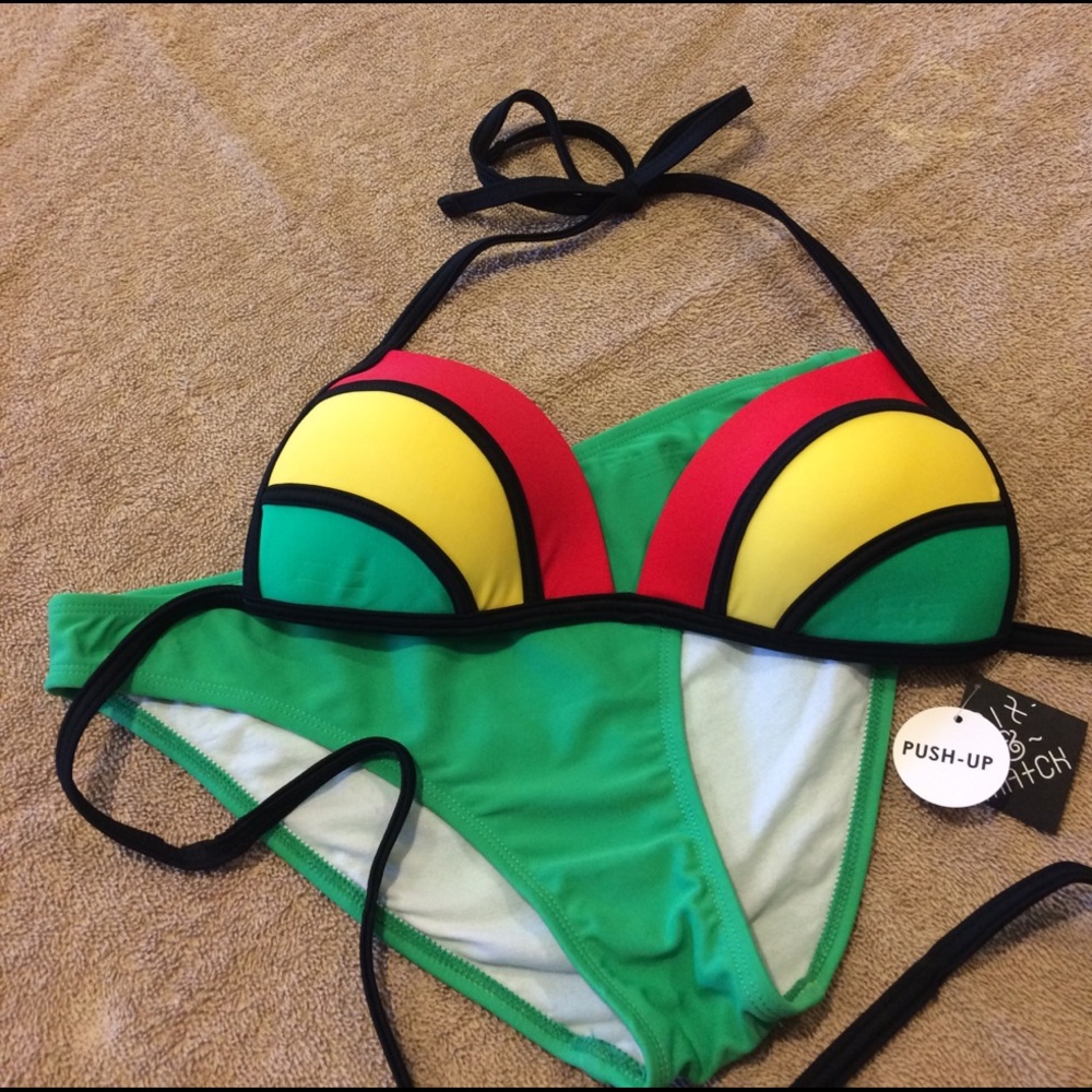 EMPYRE Red/Yellow/Green Push Up Style Bikini Top - Picture 6 of 11