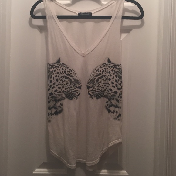 White v-neck graphic cheetah tank top