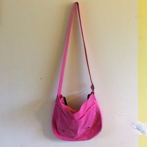 Pink and blue messenger bag