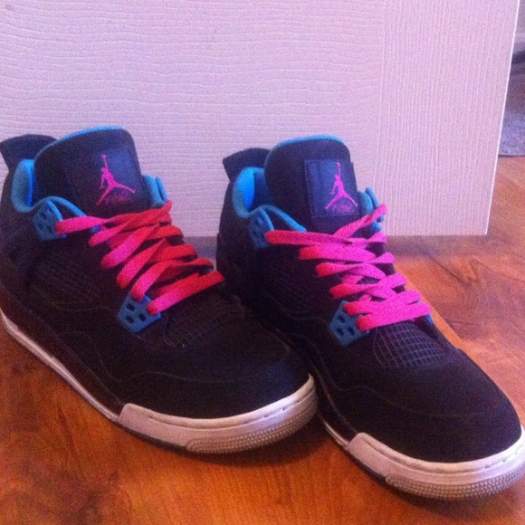 Pink, blue, and black Jordan's.