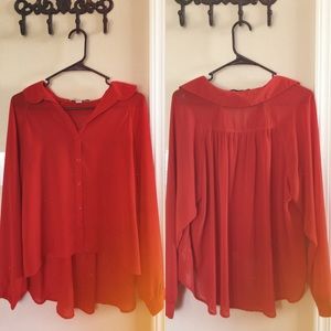 🔸Orange Chiffon Button Down🔸