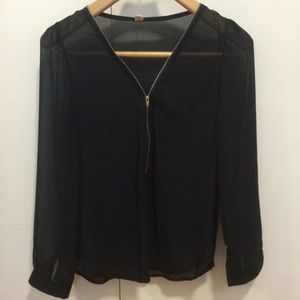 NWOT Sexy V-neck Zipper Long Sleeve Chiffon Top