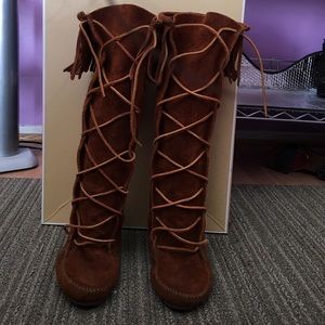 Minnetonka Front Lace Knee High Moccasin Boots
