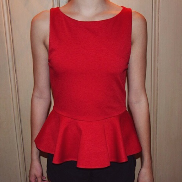 Alice + Olivia Tops - Alice and Olivia Red Top Ponte Peplum