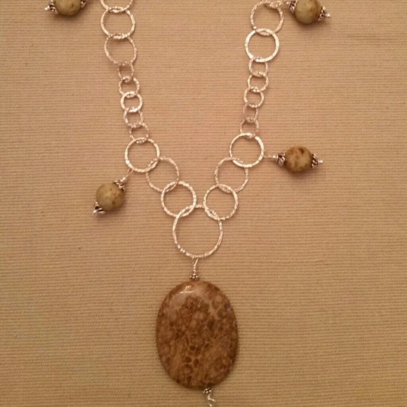 Handcrafted Jasper/Agate Sterling Necklace - Picture 2 of 4