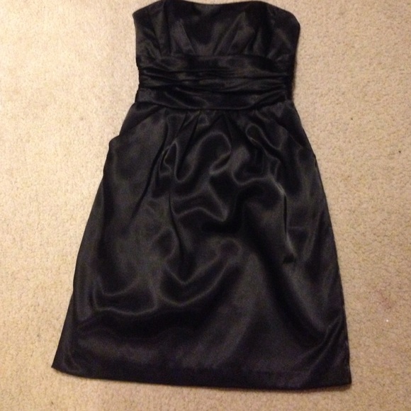Black satin strapless dress