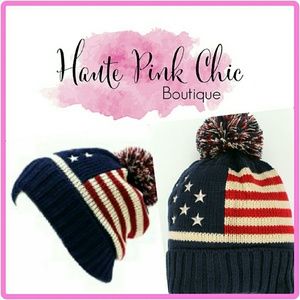 Patriotic American Flag pom hat