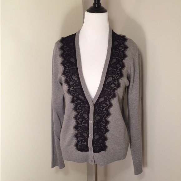 NWOT Grey Cardigan with Black Lace Accent