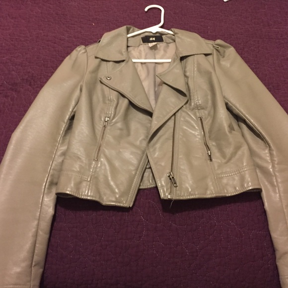 Gray/Tan Faux-Leather Jacket