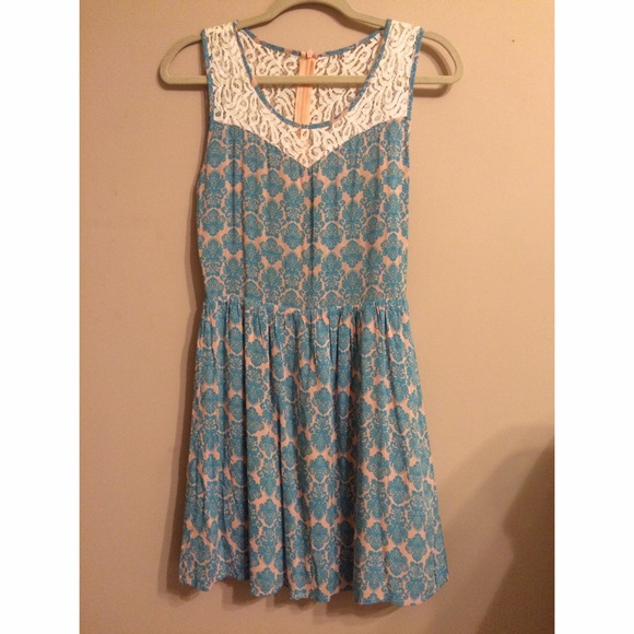 Blue and Pink Dress with Lace.