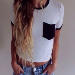 Black and white pocket tee