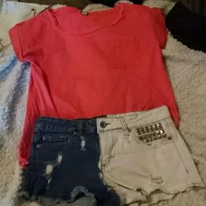 Hot Topic - Half Bleached Jean Shorts w/ Spikes