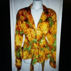 Jones new york size xl tie waist floral print top