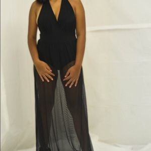 "Go all out" Sheer black halter dress!