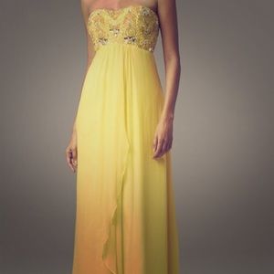 Aidan Mattox Lemon Strapless Beaded Chiffon Gown 0