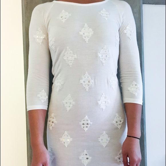 Joes jeans white embroidered beaded dress nye