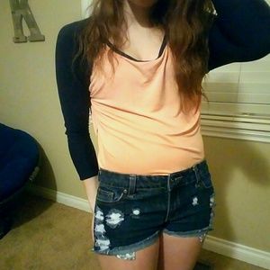 Hot Topic - Destroyed Dark Wash Jean Shorts