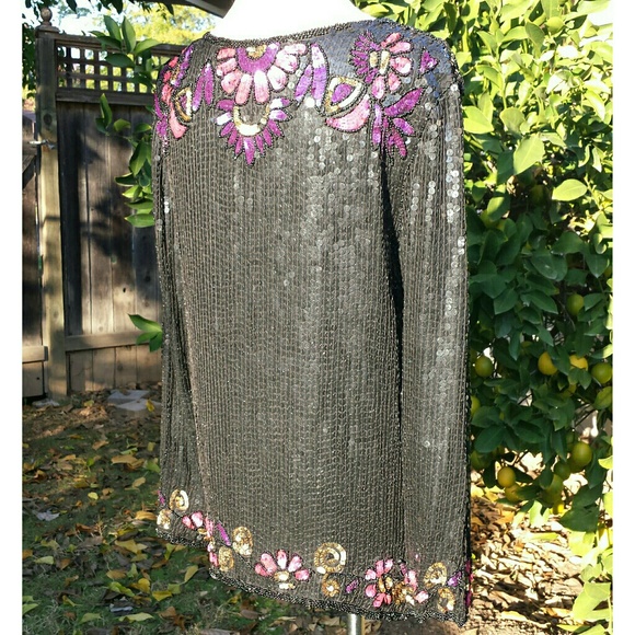 🍀VINTAGE HP🍀 Sequined Silk Cardigan/Jacket - Picture 3 of 4