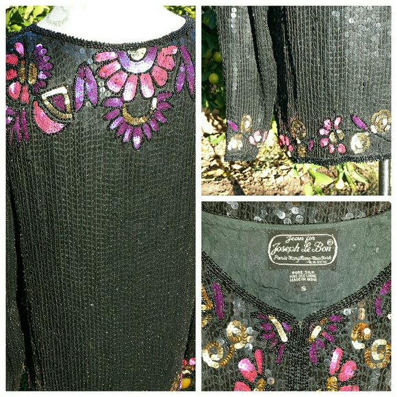 🍀VINTAGE HP🍀 Sequined Silk Cardigan/Jacket - Picture 4 of 4