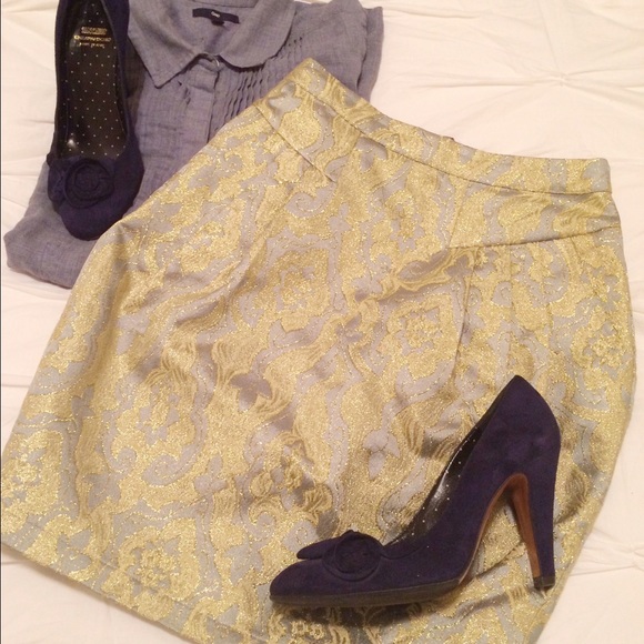 Brocade Pencil Skirt Blue and Gold