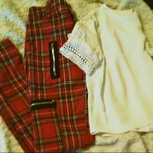 Hot Topic - Red Plaid Zipper Jeans