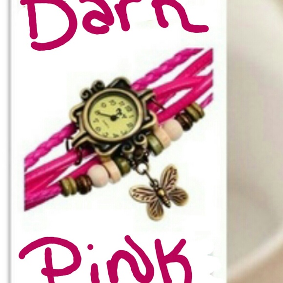 Dark Pink strand Butterfly Bracelet Watch.NEW