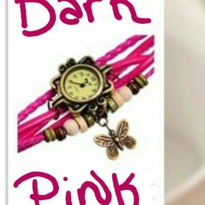 Dark Pink strand Butterfly Bracelet Watch.NEW