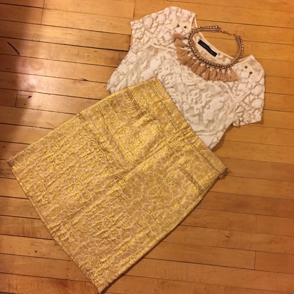 Malene Birger Dianna gold lurex pencil skirt