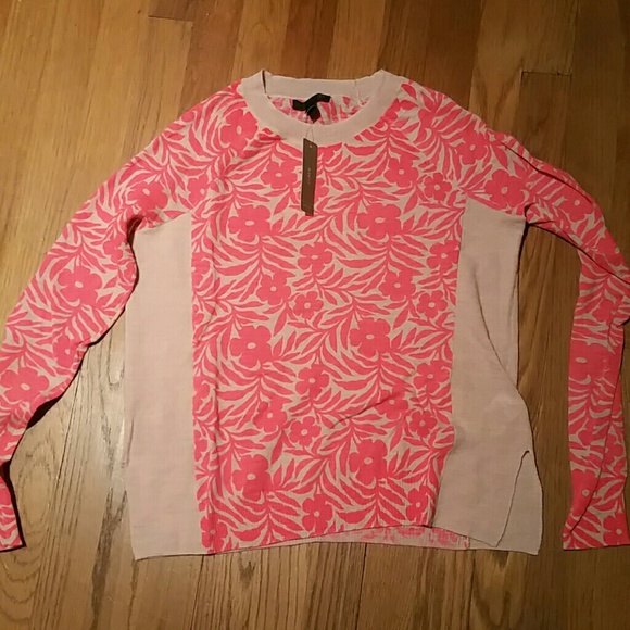 J crew linen hibiscus flower light sweater