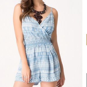 Tribal print chambray romper