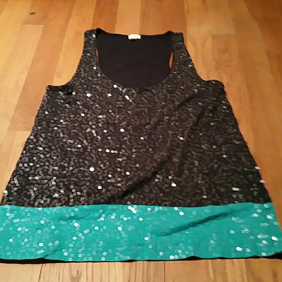 Navy and turquoise sequin racerback tank - Picture 1 of 1