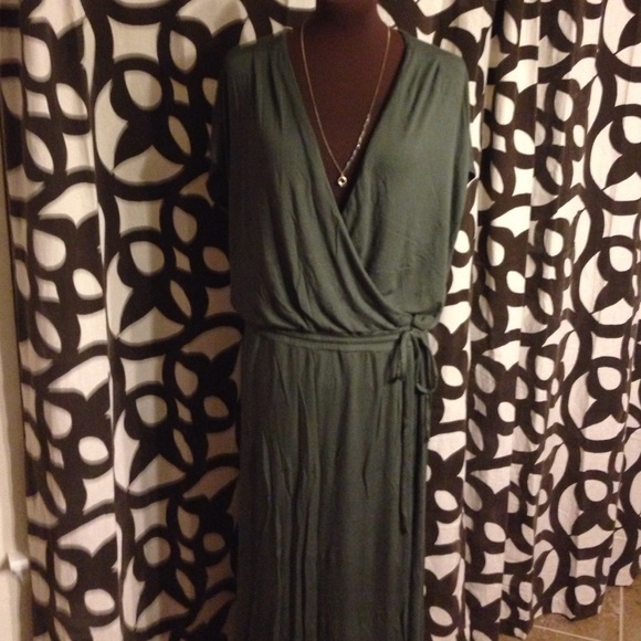 Holistia  Army Green Faux Wrap Dress