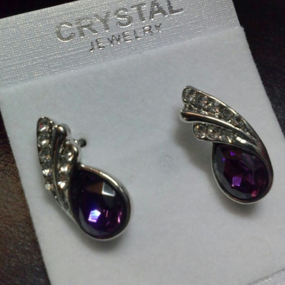 Earrings Silver & Amethyst w/ Crystal