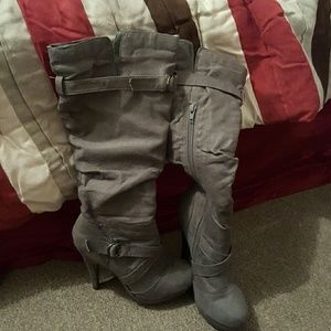 Gray Platform Heel Boots