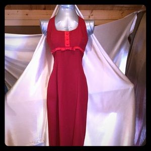 Designer 1960's red halter back maxi dress. Runway Designer 1960's red halter back maxi dress. Runway
