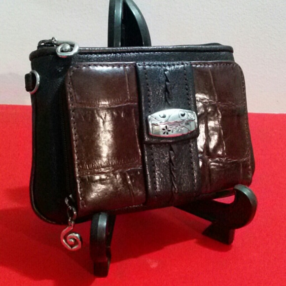 BRIGHTON~Black Leather Croc Trim Wallet Clutch