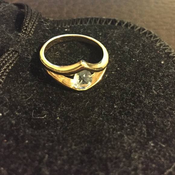 925 sterling silver gold plated aqua marine ring