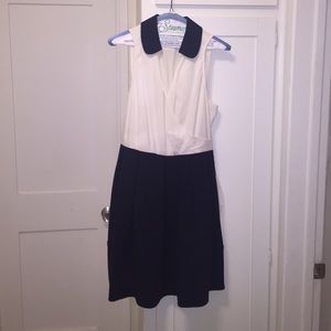 Anthropologie fit and flare dress with blue collar