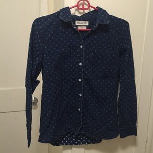 Madewell denim purposely faded polka dot bttn down