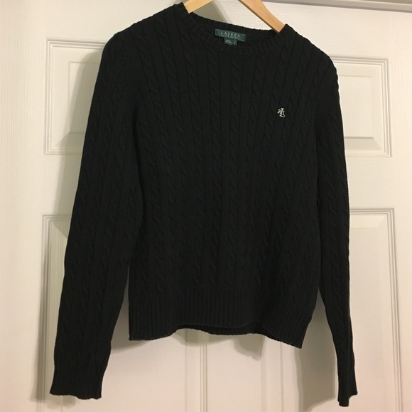 Black cable knit Ralph Lauren sweater.