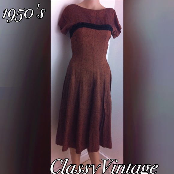 vintage 50's Dresses & Skirts - 1950's raw silk stunning brown dress