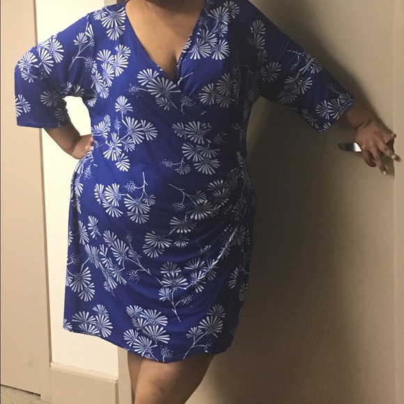 Size 28, plus size blue / white print midi dress