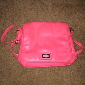 Charming Charlie Neon Salmon cross body w gold