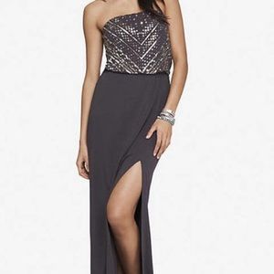Express gray maxi dress with gold sequins XS