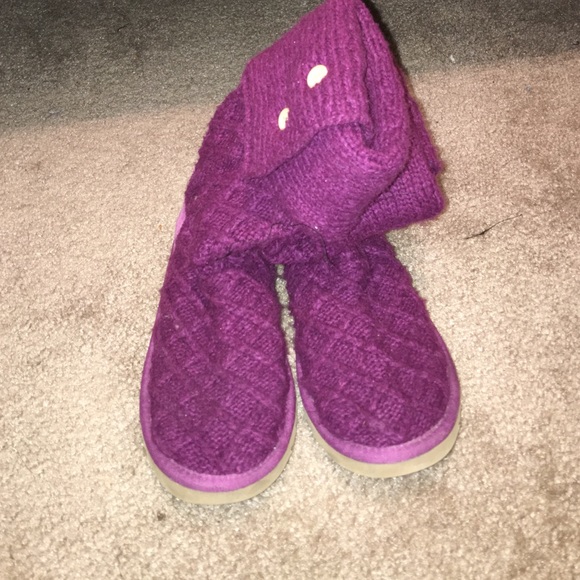 Purple sweater uggs with three buttons