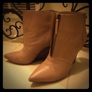 Nude Leather Booties w/ Zipper