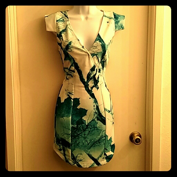 SOLD "PAINTED" BLUE AND GREEN CAP SLEEVE DRESS